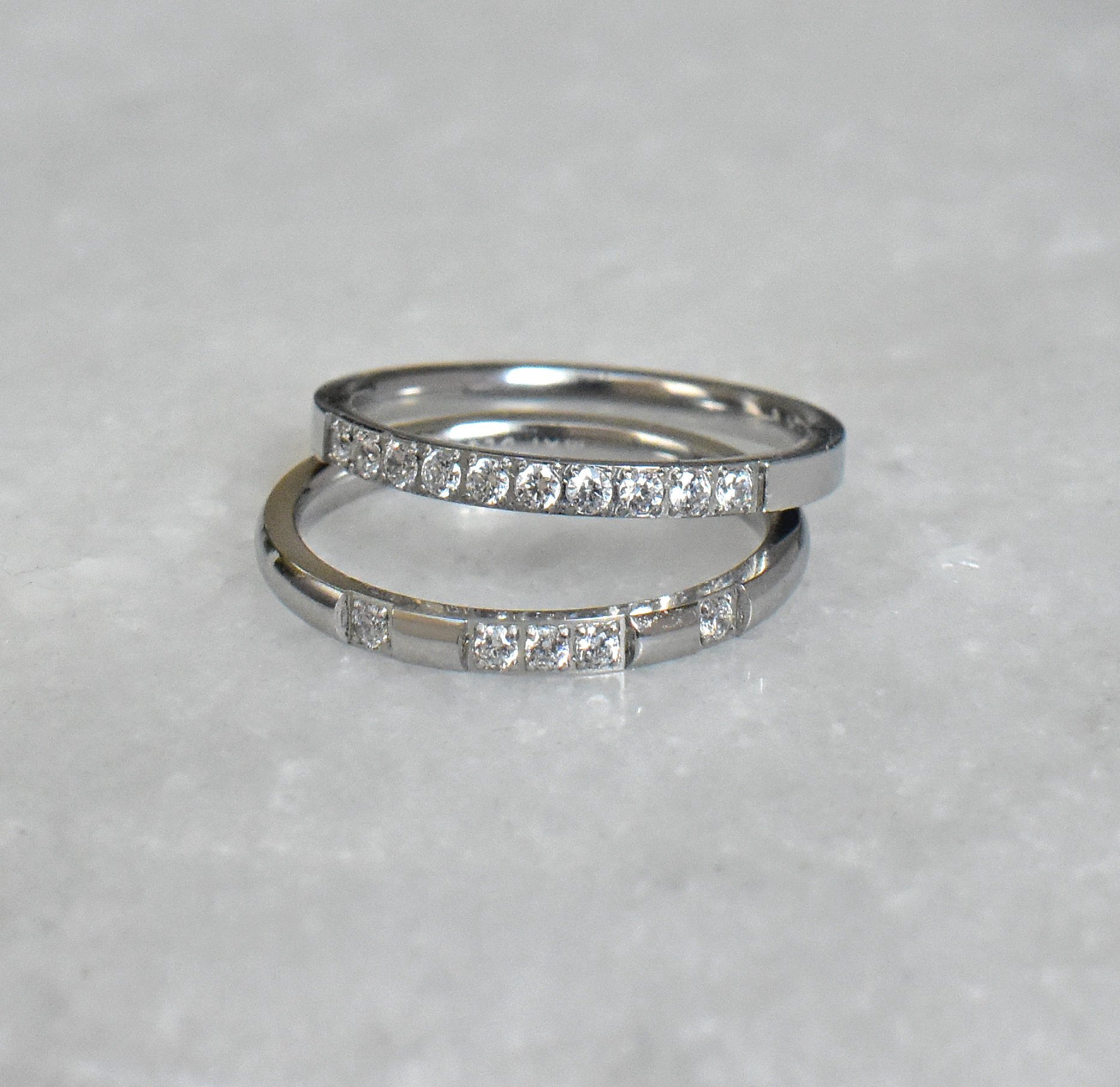 Veda thin silver pave ring band. paired with Stella hand eternity ring band. Silver waterproof jewelry
