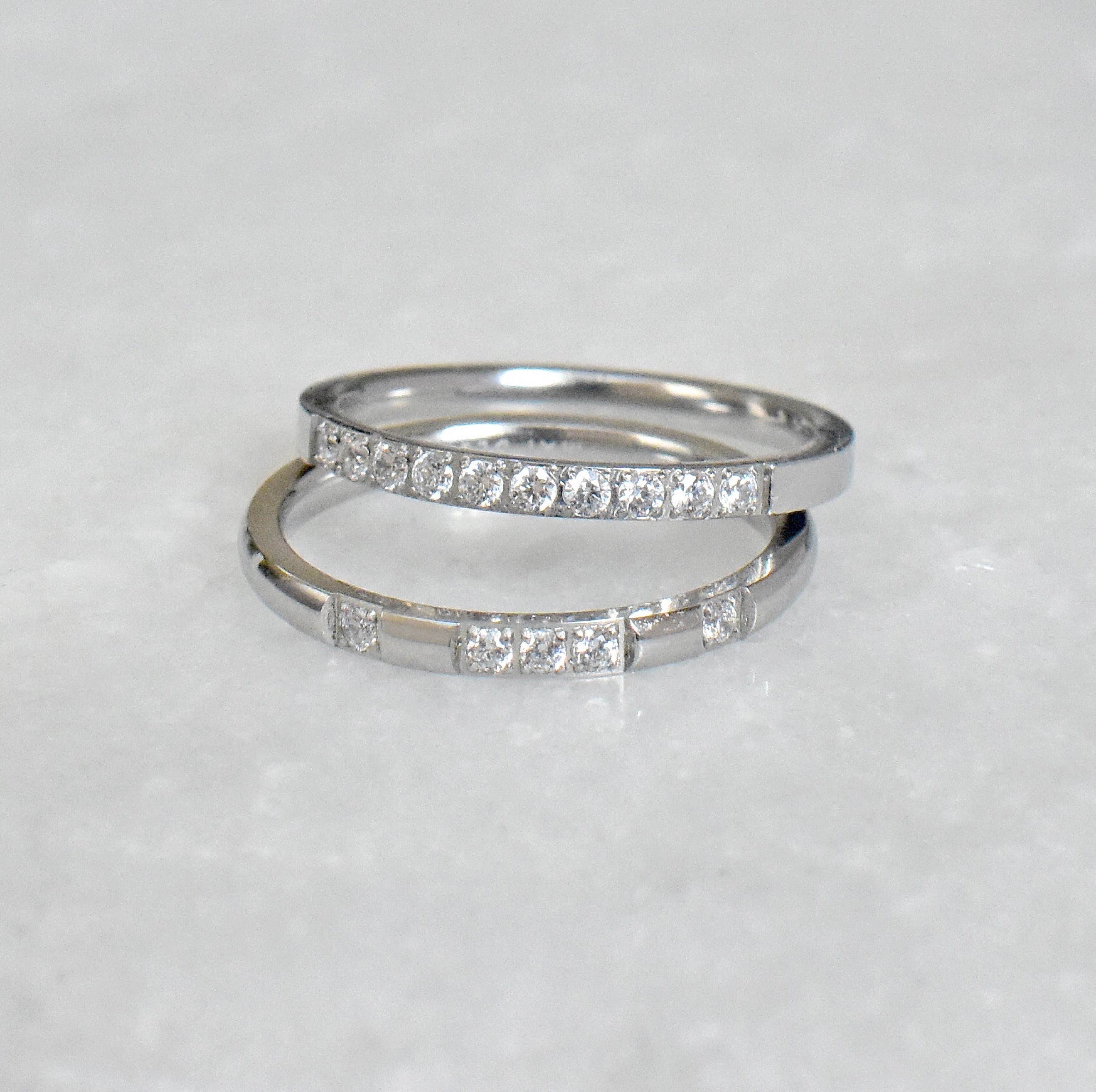 Stella silver half eternity ring band pair with veda ring band.  Silver waterproof jewelry